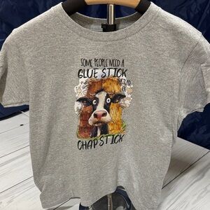 Gildan Gray Kids T-Shirt with Colorful Cow Design